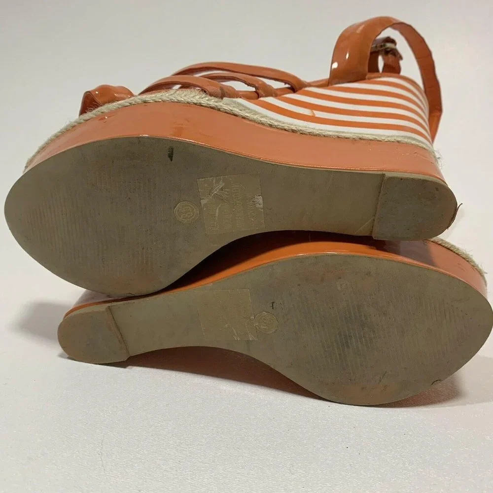 Bumper Orange‎ White Striped Wedge Sandals